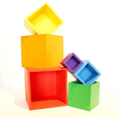 Fidtoy Cajas Apilables de Arcoíris, Juguete de Madera Encajable para Niños de 3+ años