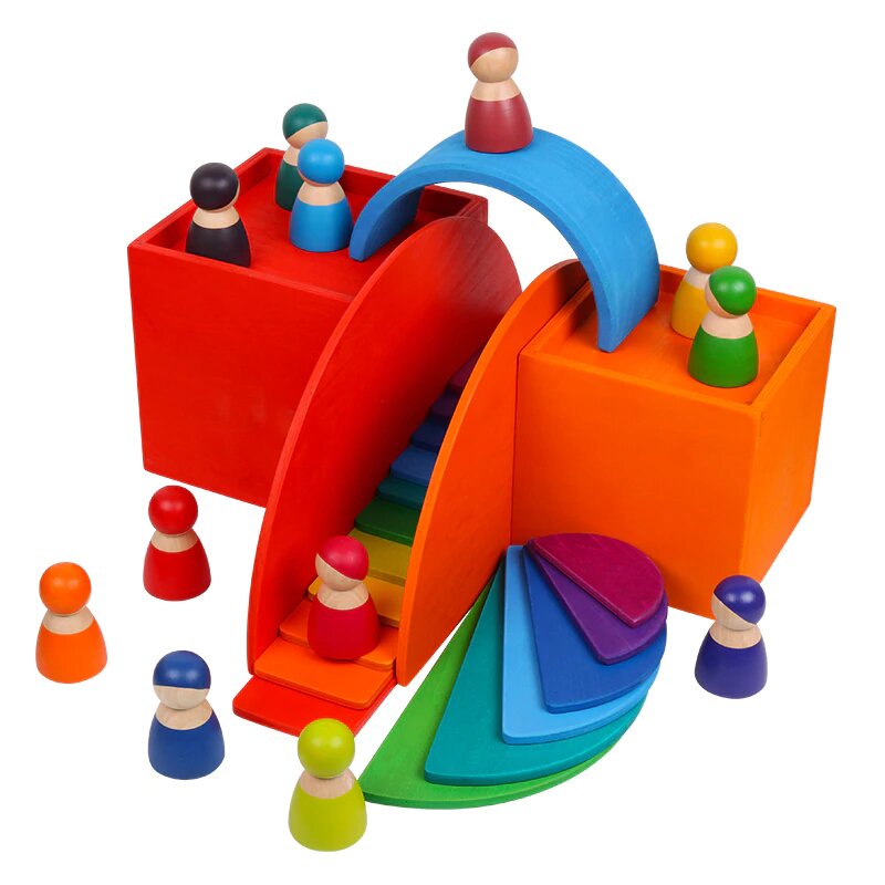 Fidtoy Cajas Apilables de Arcoíris, Juguete de Madera Encajable para Niños de 3+ años