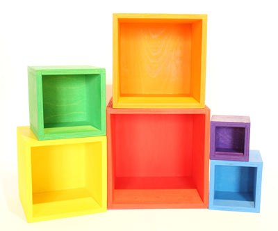 Fidtoy Cajas Apilables de Arcoíris, Juguete de Madera Encajable para Niños de 3+ años