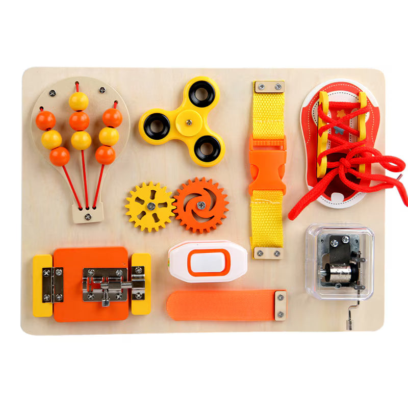 Fidtoy Wooden Hot Air Balloon Gear 9 Function Busy Board Sensory Activity Montessori Fine Motor Toy for Toddlers
