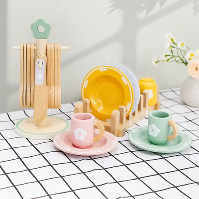 Jouet en bois - Set de vaisselle Assiettes Couverts Assortiment de couleurs Cuillères