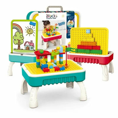 Fidtoy Table de construction multifonctionnelle 3 en 1, mallette, table de construction portable en plastique et ensemble de planches à dessin, jouet créatif pour la motricité fine, 3 ans et plus