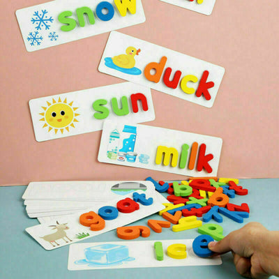 Fidtoy Wooden Alphabet Spelling Game Set for Kids Learning