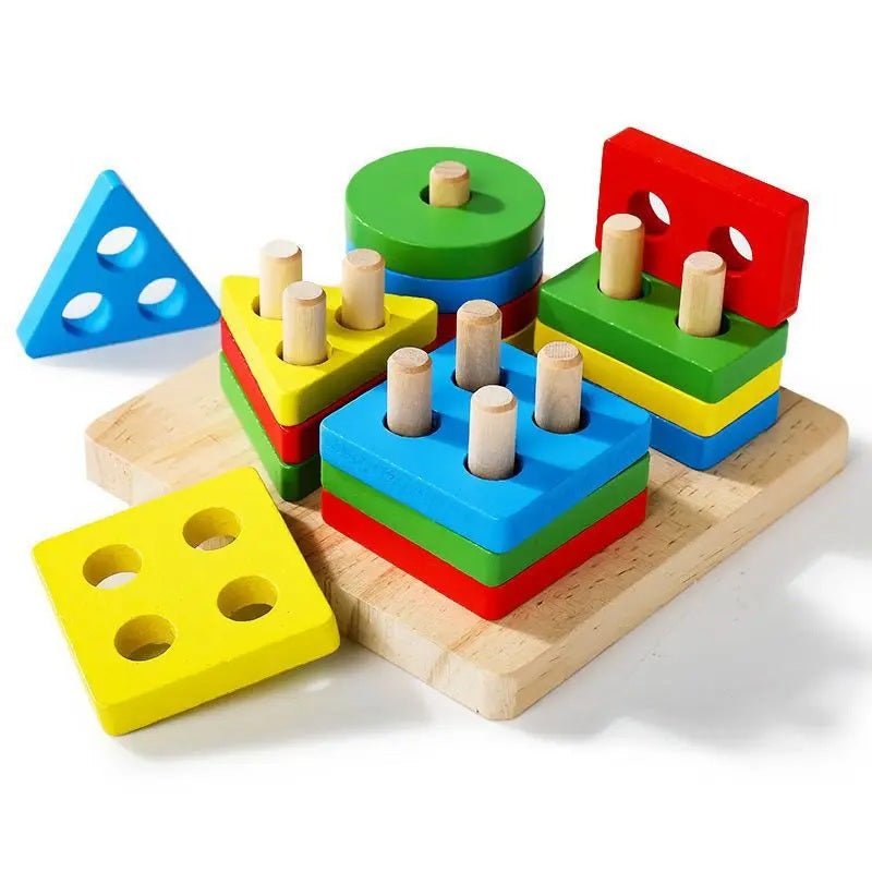 Shapes Tower Stacker – 5 Shape, 4 Layer Wooden Brain Development Toy