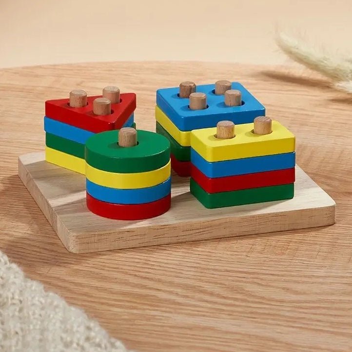 Shapes Tower Stacker – 5 Shape, 4 Layer Wooden Brain Development Toy