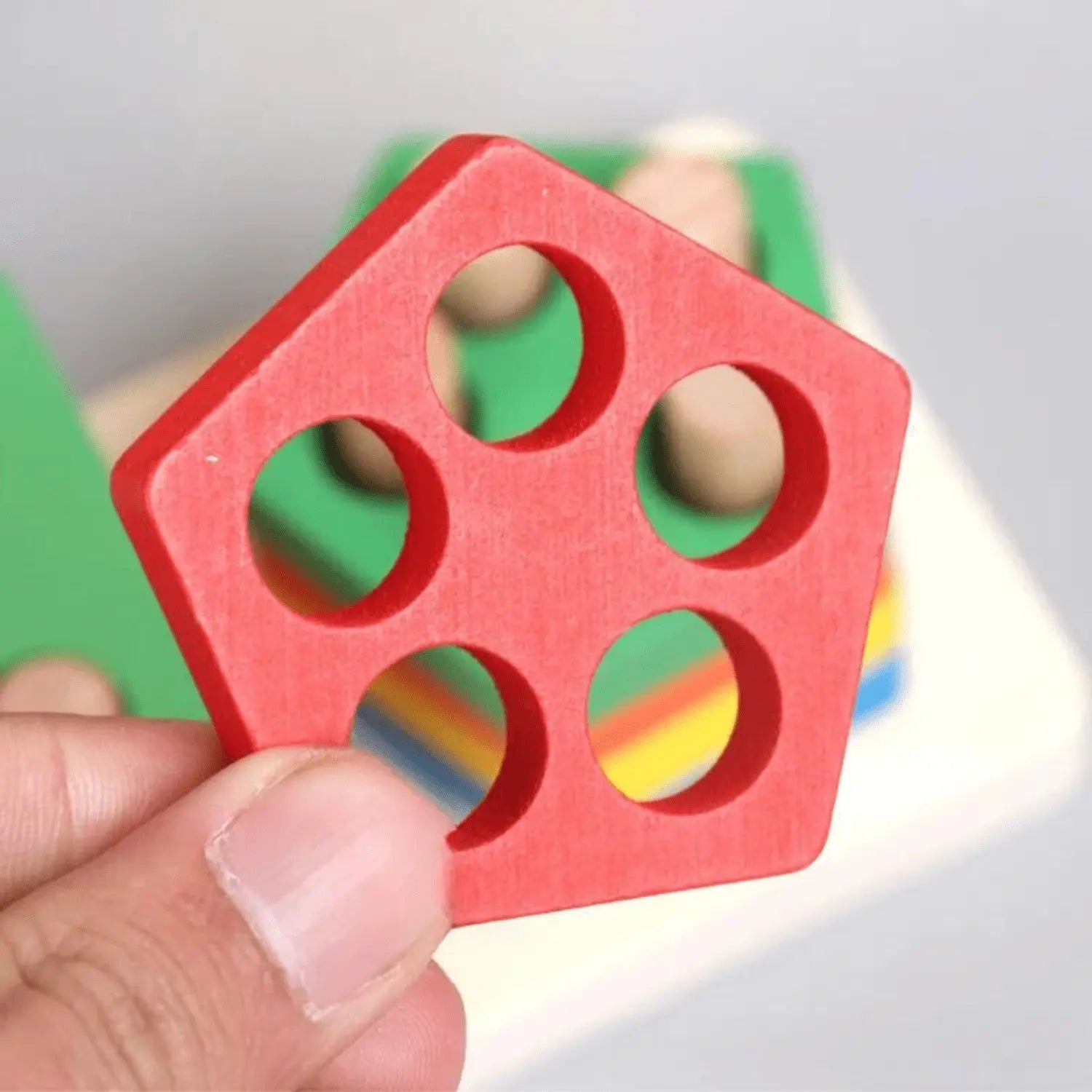 Shapes Tower Stacker – 5 Shape, 4 Layer Wooden Brain Development Toy