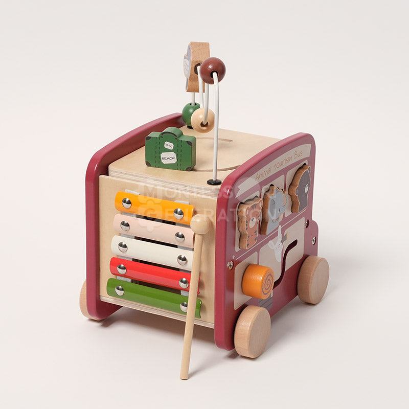 Fidtoy Wooden Activity Bus Toy for Toddlers – Montessori Multi Activity Learning Toy 2+