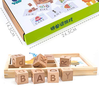 Fidtoy Wooden Spelling Matching Game with ABC Blocks and Word Cards for Kids Ages 3+
