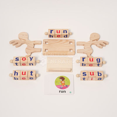 Fidtoy Montessori Spin and Spell Toy pour Enfants – Jeu d'orthographe en Bois pour l'apprentissage précoce de la lecture