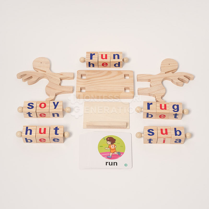 Fidtoy Montessori Spin and Spell Toy pour Enfants – Jeu d'orthographe en Bois pour l'apprentissage précoce de la lecture