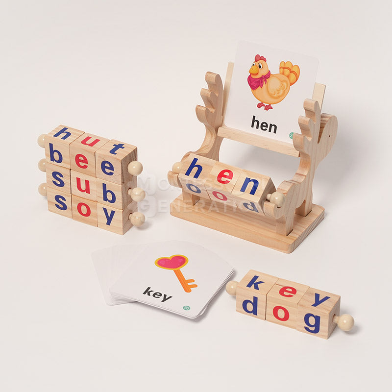 Fidtoy Montessori Spin and Spell Toy pour Enfants – Jeu d'orthographe en Bois pour l'apprentissage précoce de la lecture