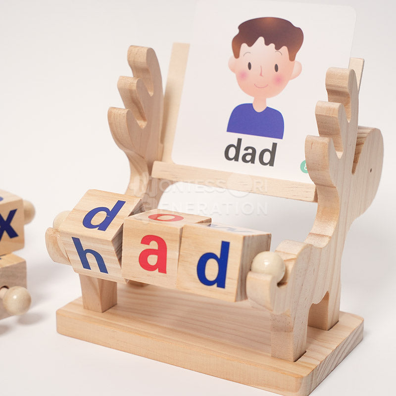 Fidtoy Montessori Spin and Spell Toy pour Enfants – Jeu d'orthographe en Bois pour l'apprentissage précoce de la lecture