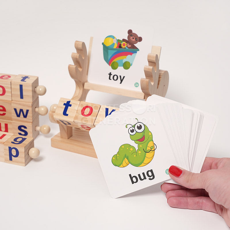 Fidtoy Montessori Spin and Spell Toy pour Enfants – Jeu d'orthographe en Bois pour l'apprentissage précoce de la lecture