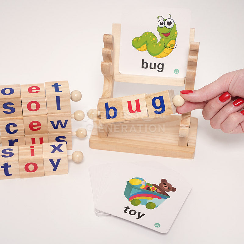 Fidtoy Montessori Spin and Spell Toy pour Enfants – Jeu d'orthographe en Bois pour l'apprentissage précoce de la lecture