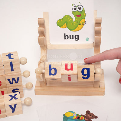 Fidtoy Montessori Spin and Spell Toy pour Enfants – Jeu d'orthographe en Bois pour l'apprentissage précoce de la lecture