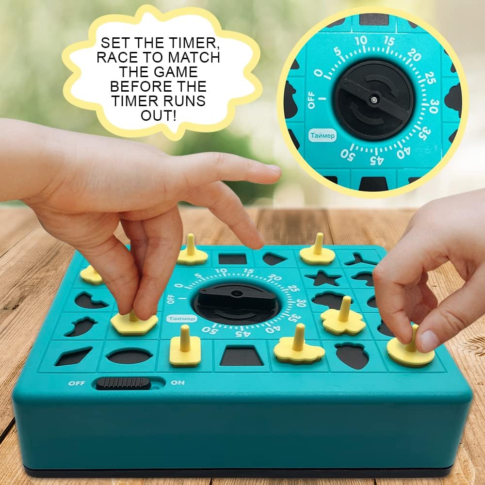 Fidtoy Time Puzzle Mind Challenge Board Game for Kids | Plastic Timed Shape Matching Game, 26 Pieces, Built-In Timer, Travel Puzzle Board, Shape Recognition & Deductive Reasoning Toy Age 3+