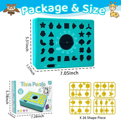 Fidtoy Time Puzzle Mind Challenge Board Game for Kids | Plastic Timed Shape Matching Game, 26 Pieces, Built-In Timer, Travel Puzzle Board, Shape Recognition & Deductive Reasoning Toy Age 3+