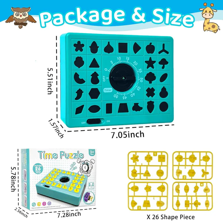 Fidtoy Time Puzzle Mind Challenge Board Game for Kids | Plastic Timed Shape Matching Game, 26 Pieces, Built-In Timer, Travel Puzzle Board, Shape Recognition & Deductive Reasoning Toy Age 3+