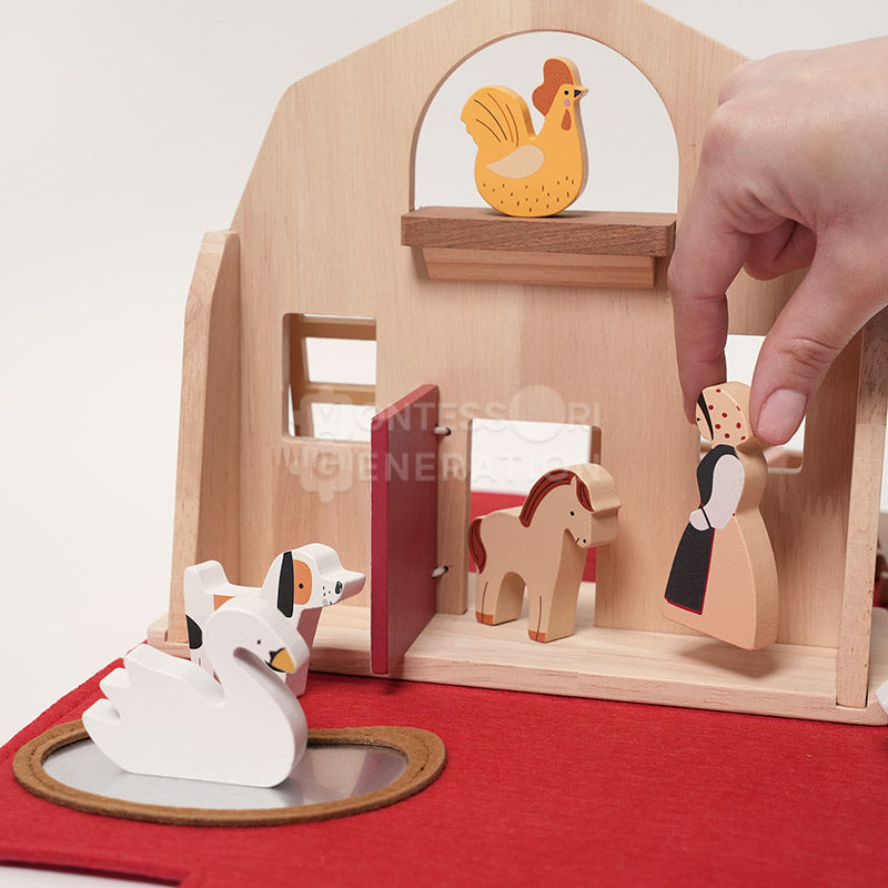 Fidtoy Traveling Farm Play Set for Toddlers – Portable Pretend Play Toy with 16 Wooden Animals Age 2+