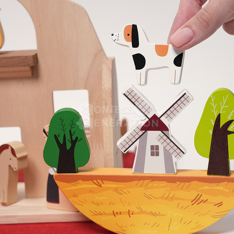 Fidtoy Traveling Farm Play Set for Toddlers – Portable Pretend Play Toy with 16 Wooden Animals Age 2+