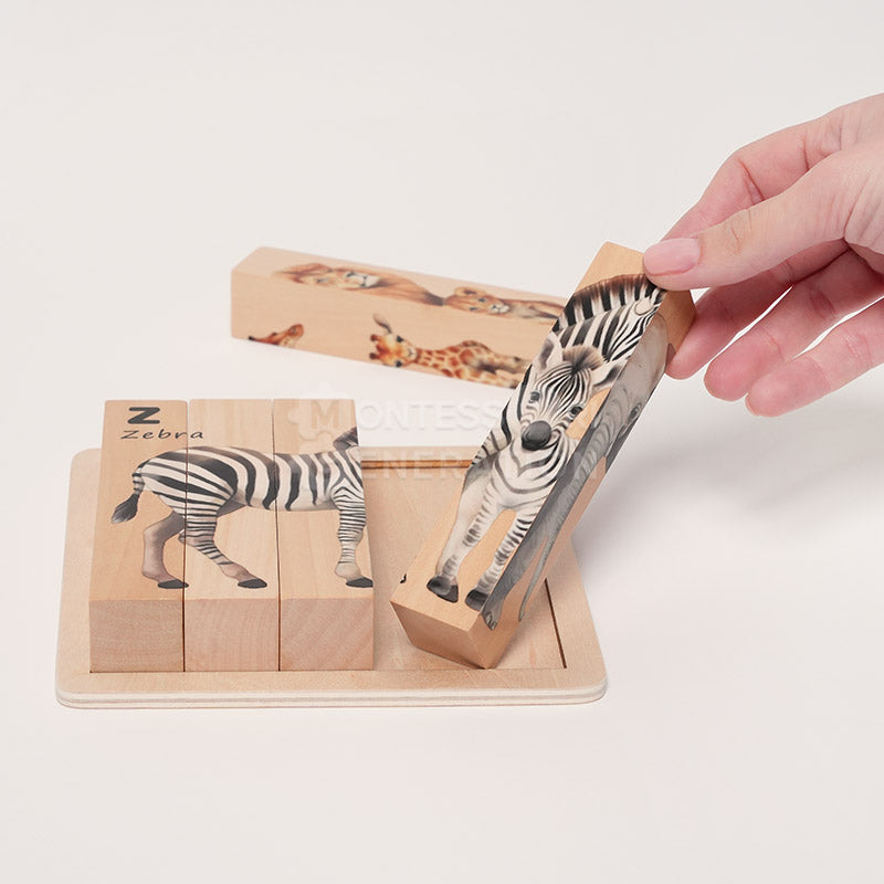 Fidtoy Wooden Animal Puzzle for Toddlers – 4-in-1 Rotating Block Learning Toy Age 2+