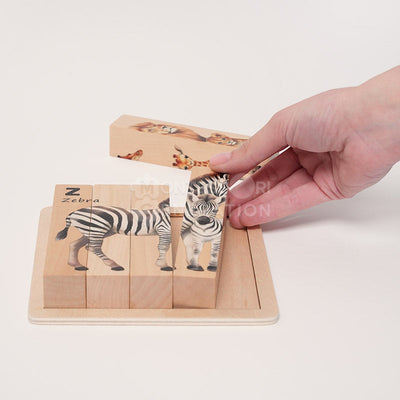 Fidtoy Wooden Animal Puzzle for Toddlers – 4-in-1 Rotating Block Learning Toy Age 2+