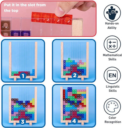 Jeu de puzzle Tetris vertical – Plateau logique 3D transparent pour l'apprentissage des STIM et le jeu stratégique