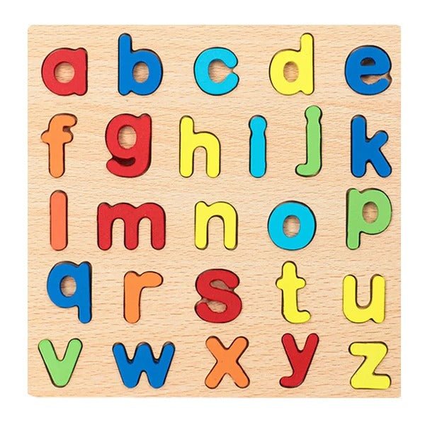 Abecedario pequeño de madera en 3D abcde