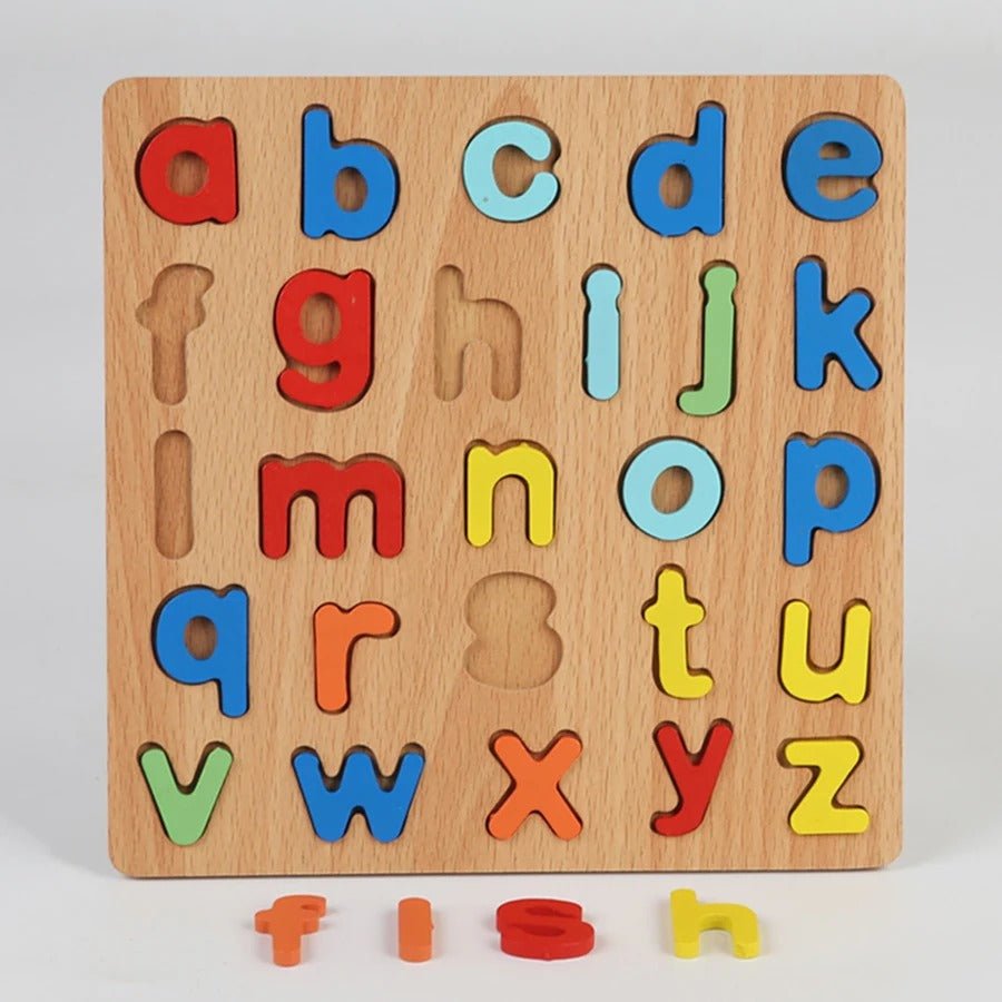 Abecedario pequeño de madera en 3D abcde