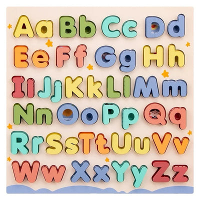 Tableau de l'alphabet majuscules et minuscules – Puzzle en bois pour l'apprentissage précoce de la lecture et la reconnaissance des lettres