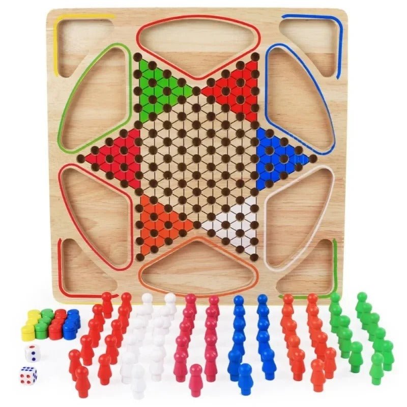 Jeu de Dames et Ludo en Bois 2-en-1 – Jeu de Société Classique Premium