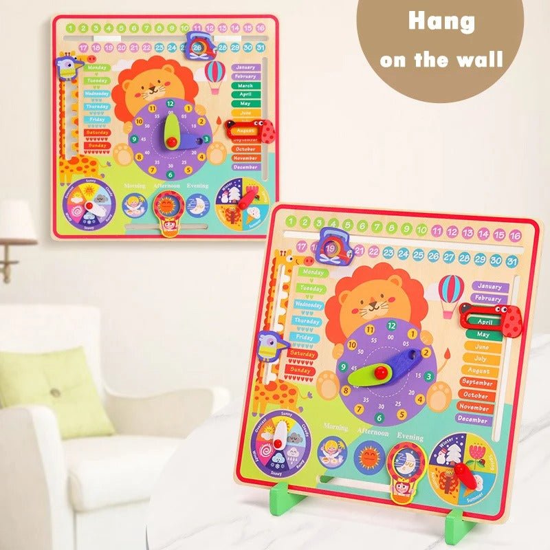 Jouets éducatifs en bois, tableau multifonctionnel d'apprentissage du calendrier, de la météo, des saisons et de l'heure