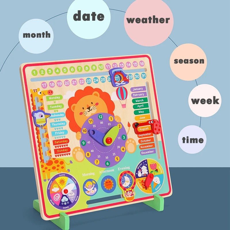 Jouets éducatifs en bois, tableau multifonctionnel d'apprentissage du calendrier, de la météo, des saisons et de l'heure