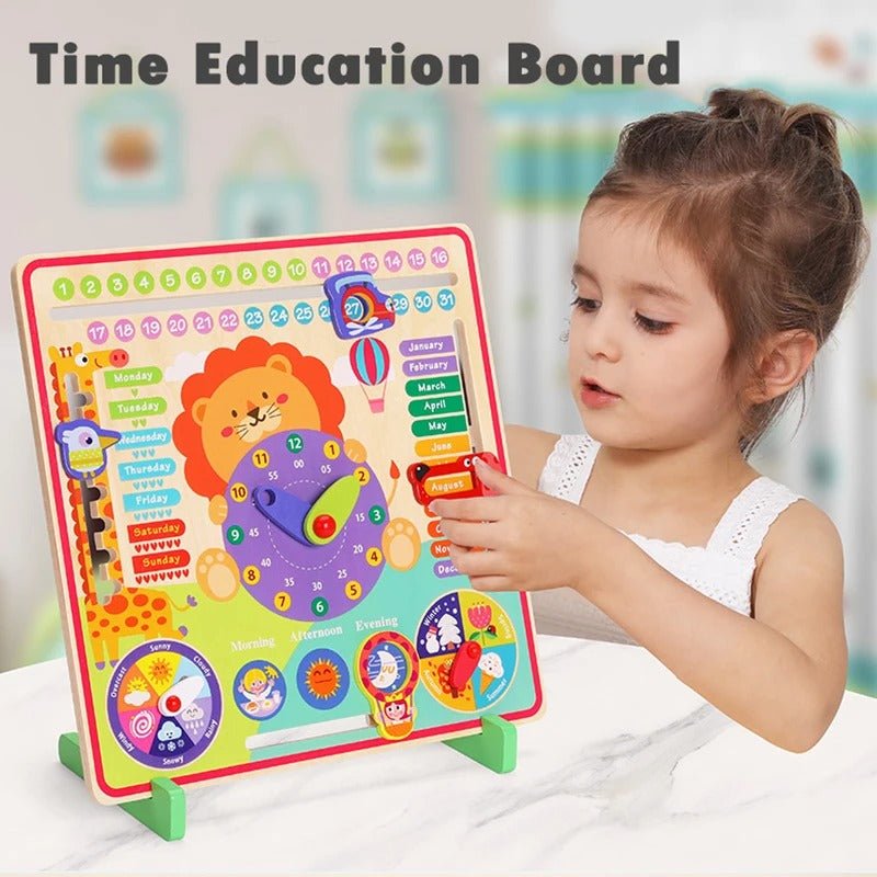 Jouets éducatifs en bois, tableau multifonctionnel d'apprentissage du calendrier, de la météo, des saisons et de l'heure