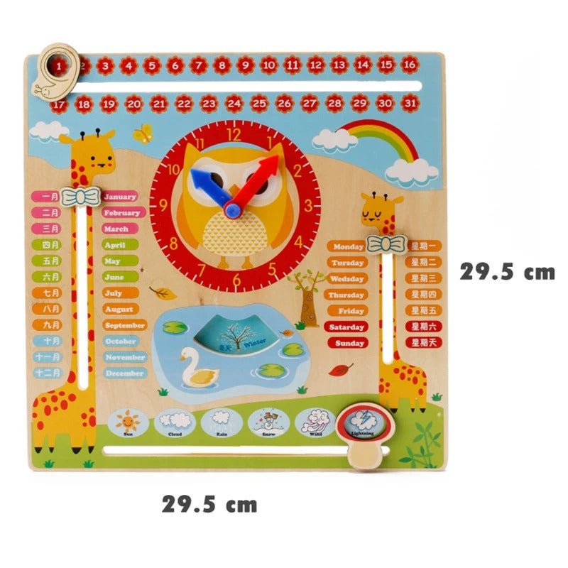 Jouets éducatifs en bois, tableau multifonctionnel d'apprentissage du calendrier, de la météo, des saisons et de l'heure
