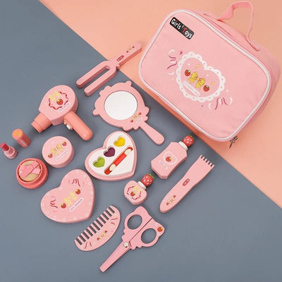 Trousse de maquillage en bois Ensemble de maquillage de princesse Simulation petite fille Cadeau d'anniversaire du Nouvel An