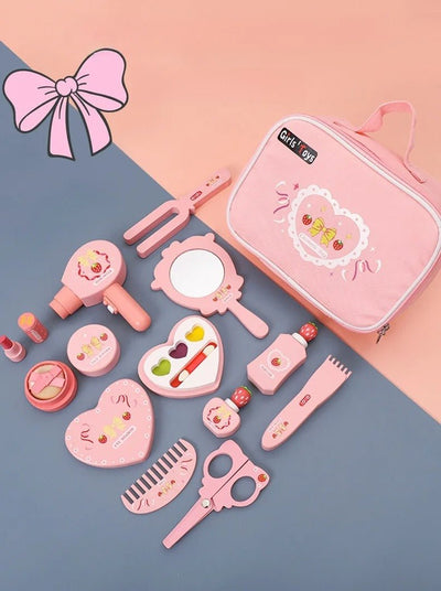 Trousse de maquillage en bois Ensemble de maquillage de princesse Simulation petite fille Cadeau d'anniversaire du Nouvel An