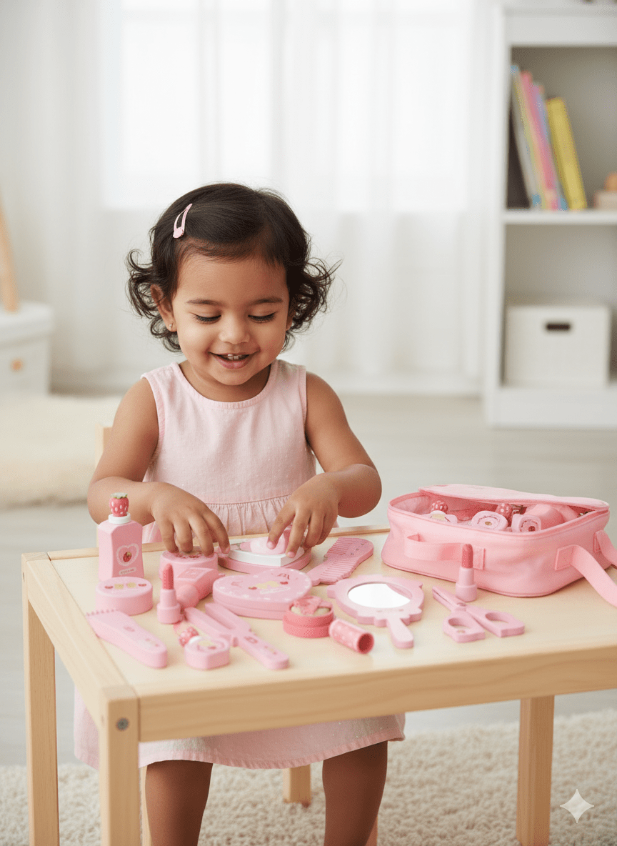 Trousse de maquillage en bois Ensemble de maquillage de princesse Simulation petite fille Cadeau d'anniversaire du Nouvel An
