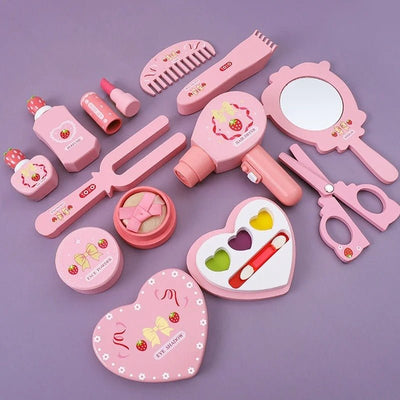 Trousse de maquillage en bois Ensemble de maquillage de princesse Simulation petite fille Cadeau d'anniversaire du Nouvel An