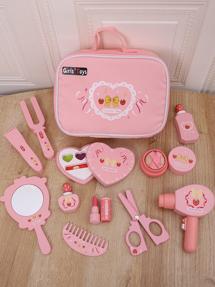 Trousse de maquillage en bois Ensemble de maquillage de princesse Simulation petite fille Cadeau d'anniversaire du Nouvel An