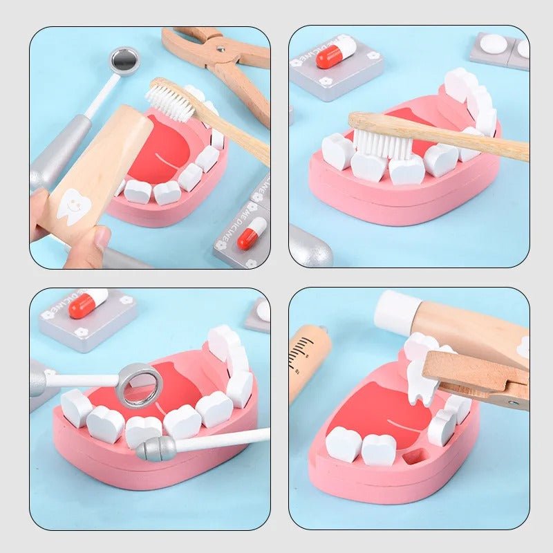 Jouet de docteur en bois avec sac de dentiste, brosse à dents, ensemble de médicaments, jeux de rôle
