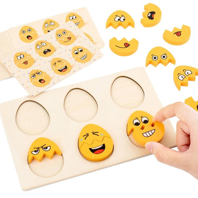 Jeu d'œufs en bois à visages interchangeables