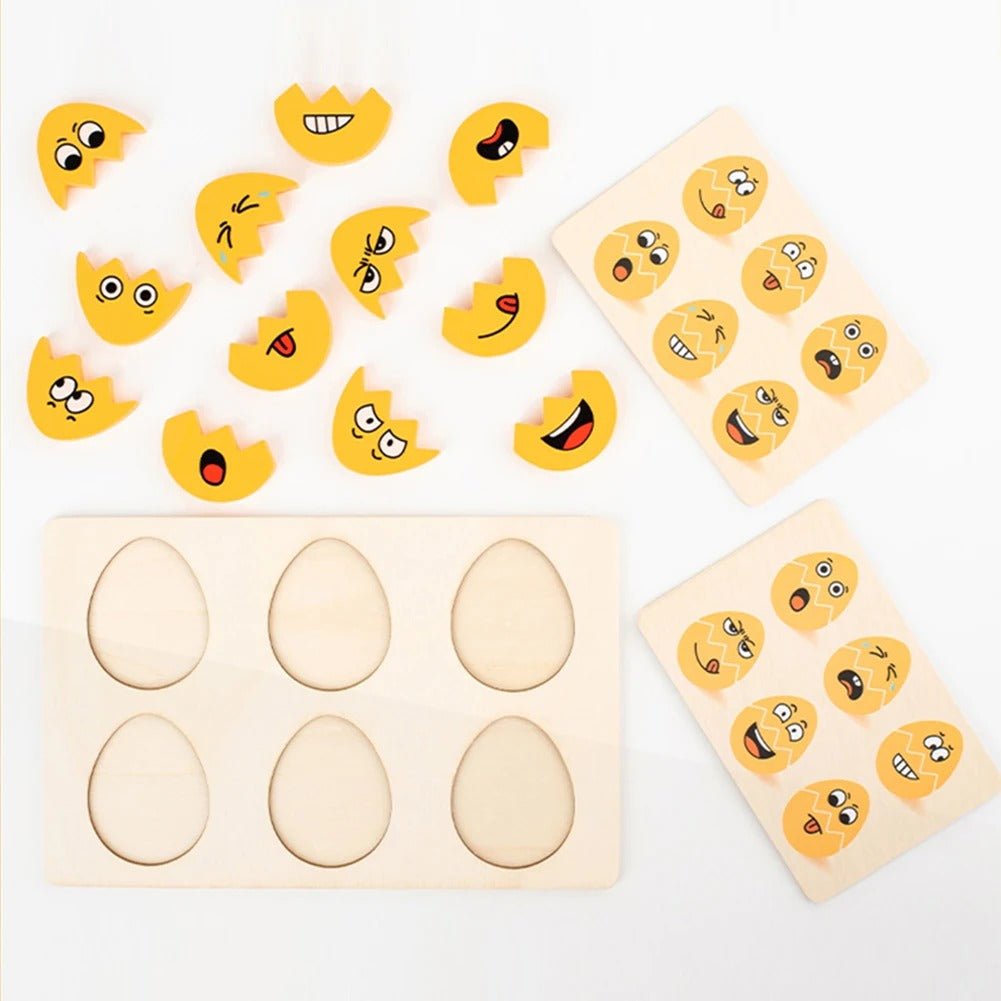 Jeu d'œufs en bois à visages interchangeables