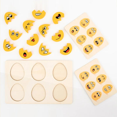 Jeu d'œufs en bois à visages interchangeables