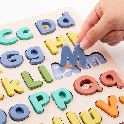 Tableau de l'alphabet majuscules et minuscules – Puzzle en bois pour l'apprentissage précoce de la lecture et la reconnaissance des lettres
