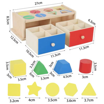 Boîte de permanence d'objet en bois - Tri des couleurs et des formes avec tiroirs doubles