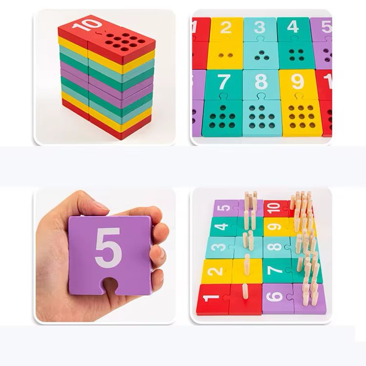 Casse-tête à chevilles – Jeu de chiffres en bois et jeu de mathématiques de motricité fine