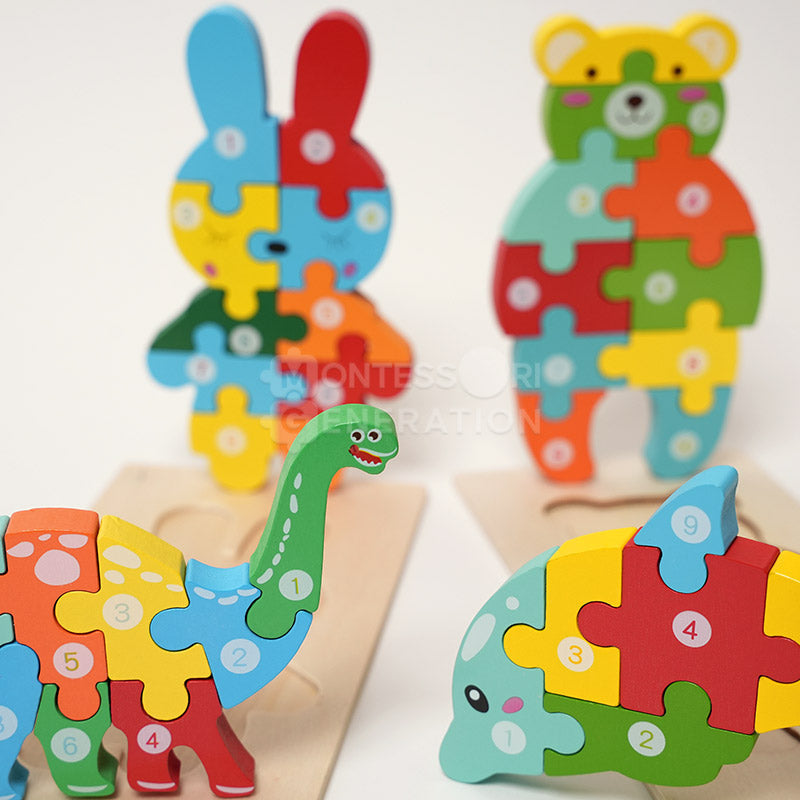 Fidtoy Wooden Animal Puzzle Set for Toddlers – 4 Pack Kids Shape Matching Puzzle Toy