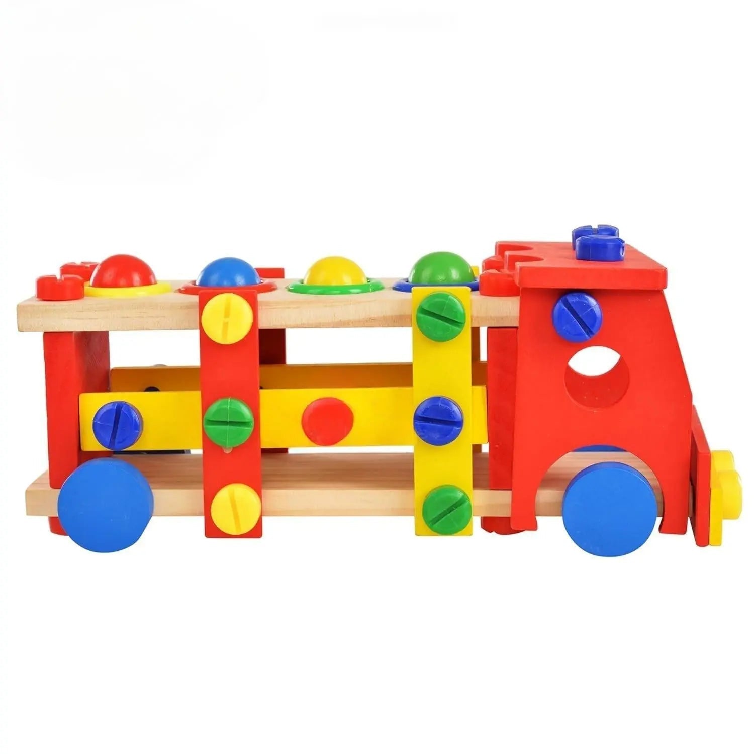 Coche de madera de tornillo, vehículo, martillo, bola, baratijas y más - Coche de tornillo 2 en 1 DIY, vehículo, martillo, bola