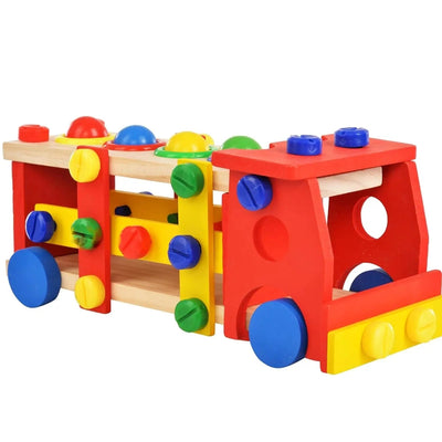 Coche de madera de tornillo, vehículo, martillo, bola, baratijas y más - Coche de tornillo 2 en 1 DIY, vehículo, martillo, bola